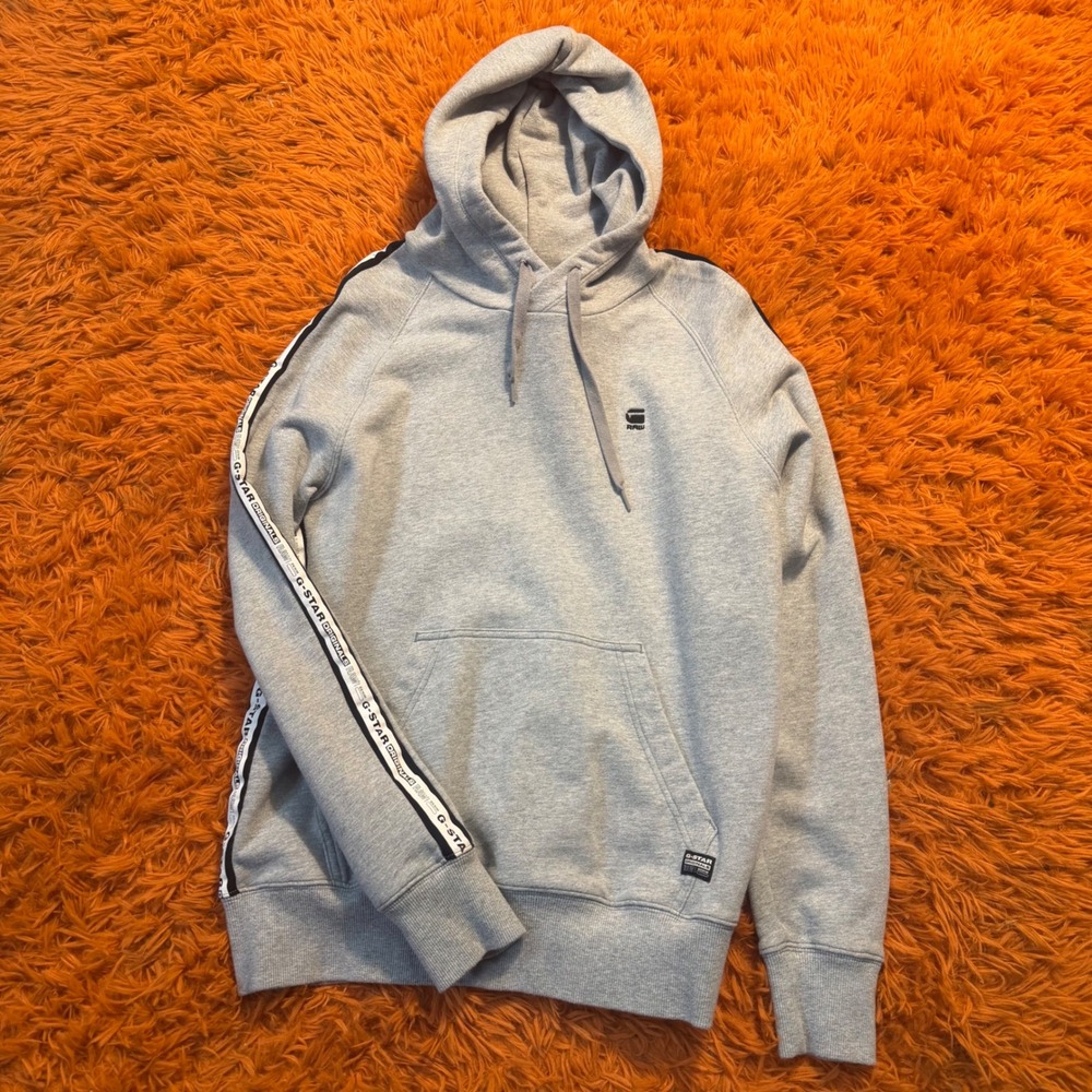 G-Star RAW Originals Mens Grey Heather Tape Logo Raglan Hoodie Large